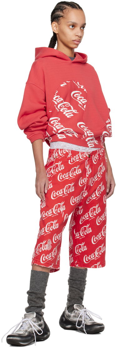 Къси панталони ERL Coca-Cola Printed Distressed Lace-Trim Culotte Shorts Червено | ERL08P003, 3