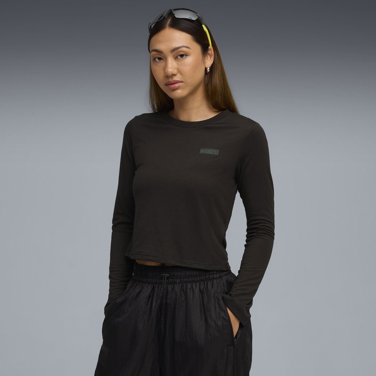Съкратен топ Puma PUMA x ROSÉ Women's Long Sleeve Cropped T-Shirt Черно | 633805_01, 0