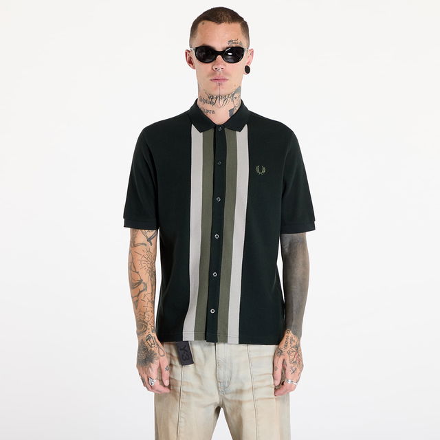 Panelled Button Through Polo Shirt Night Green