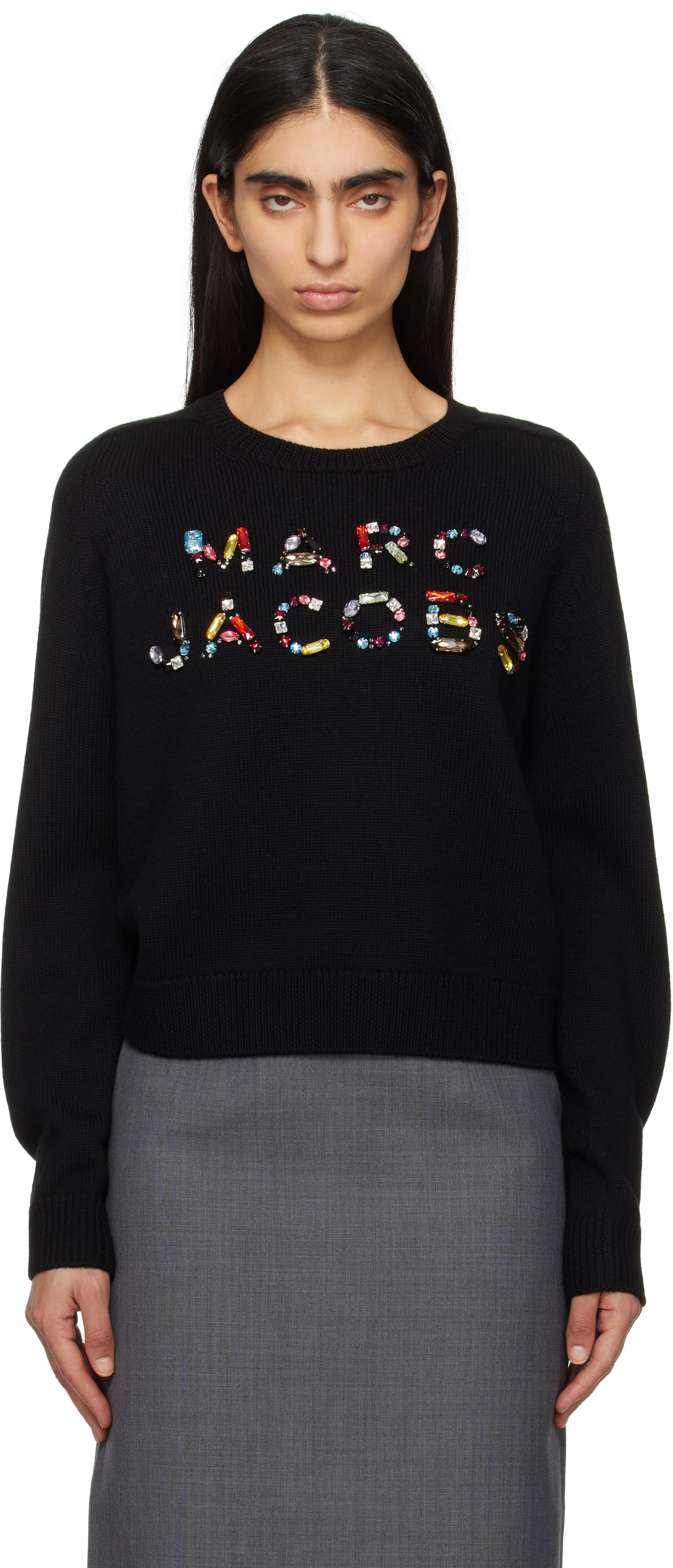 Пуловер Marc Jacobs Marc Jacobs Knit Logo Sweater with Gem Embellishments Черно | 2S5RTP001K26, 0