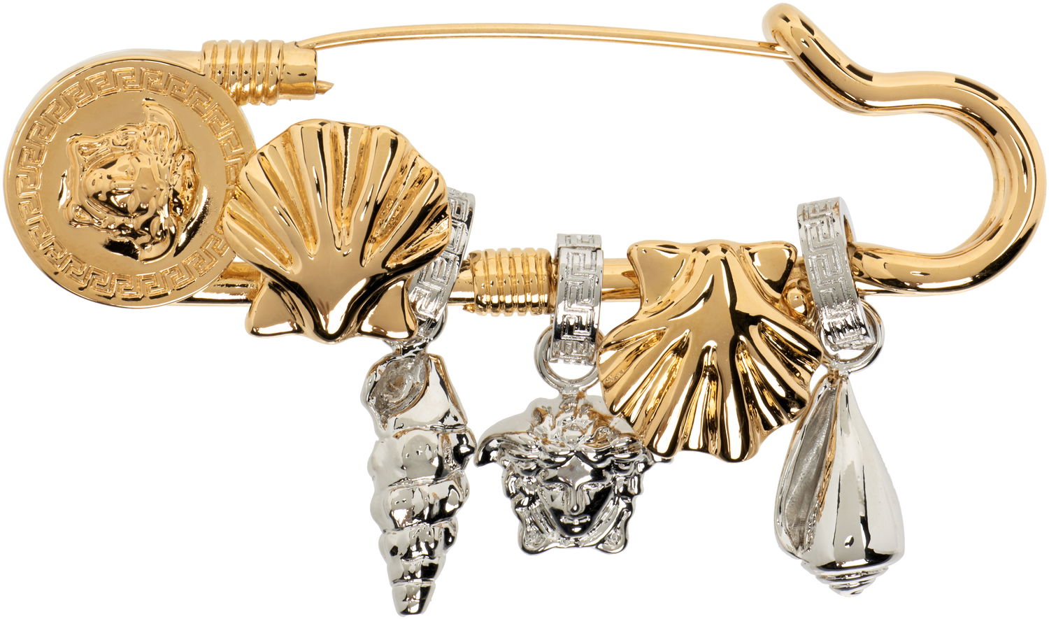 Значка Versace Versace Gold & Silver-Tone Icons De La Mer Safety Pin Brooch Жълто | 1020570_1A00620, 0