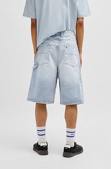 Къси панталони BOSS Striped Denim Wide-Leg Shorts Синьо | 50534609, 1