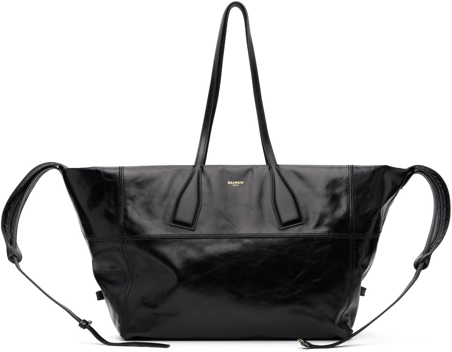 Голяма пазарска чанта Balmain Track Zip Shiny Calfskin Tote Черно | FM1FI271LBFO, 0