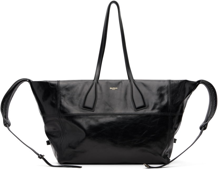 Голяма пазарска чанта Balmain Track Zip Shiny Calfskin Tote Черно | FM1FI271LBFO