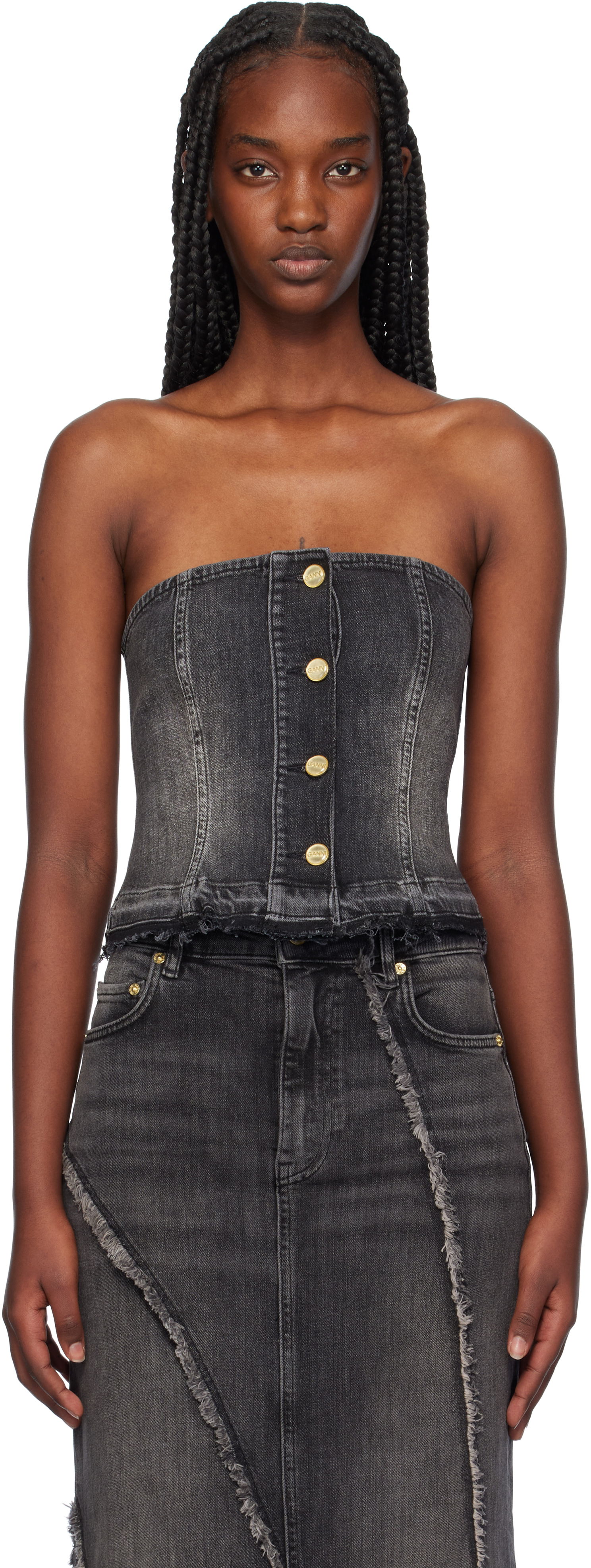 Потник GANNI Washed Denim Button Up Top Черно | J1586, 0