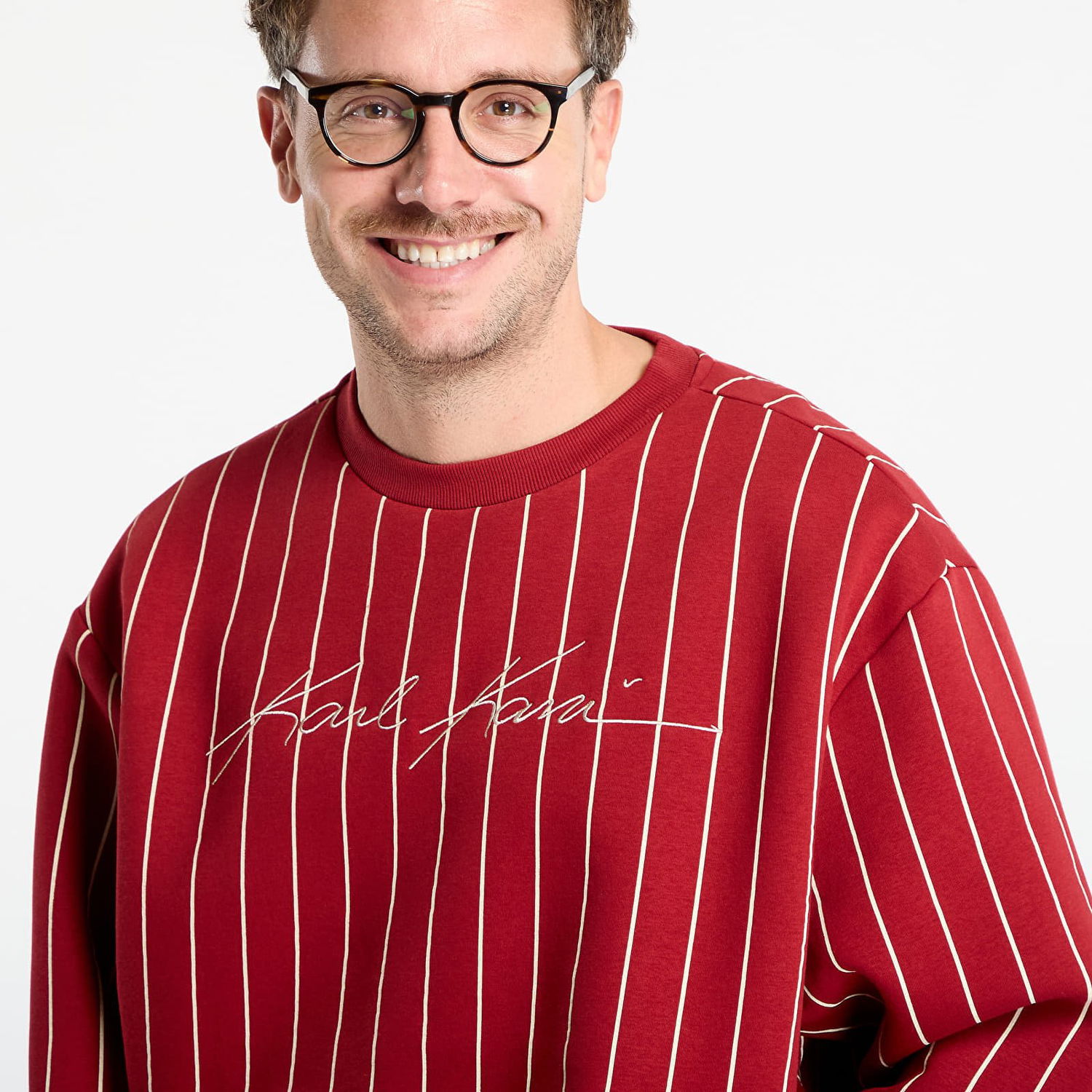 Суитчър Karl Kani Karl Kani Autograph Pinstripe Crewneck Sweatshirt Червено | PD00007595, 1