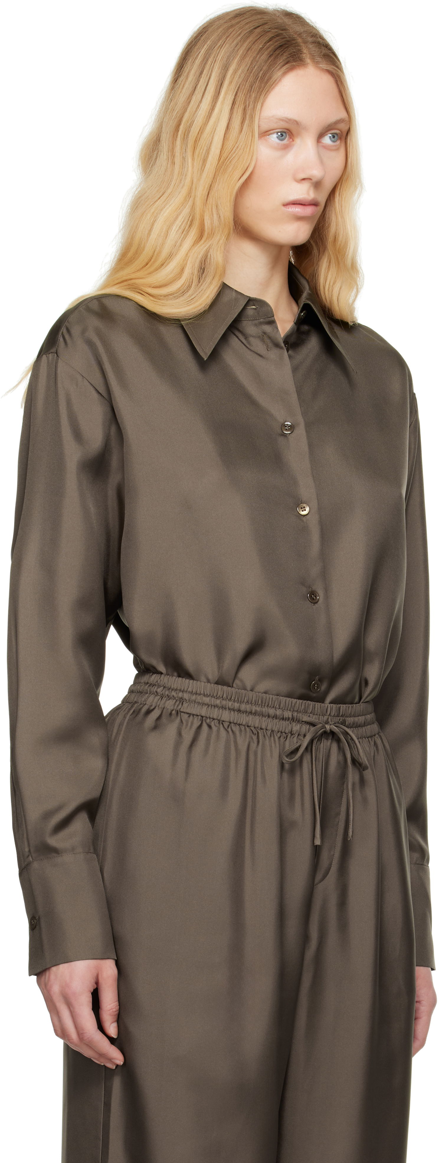 Риза Róhe Signature Elongated Silk Shirt Кафяво | 415-19-085, 1