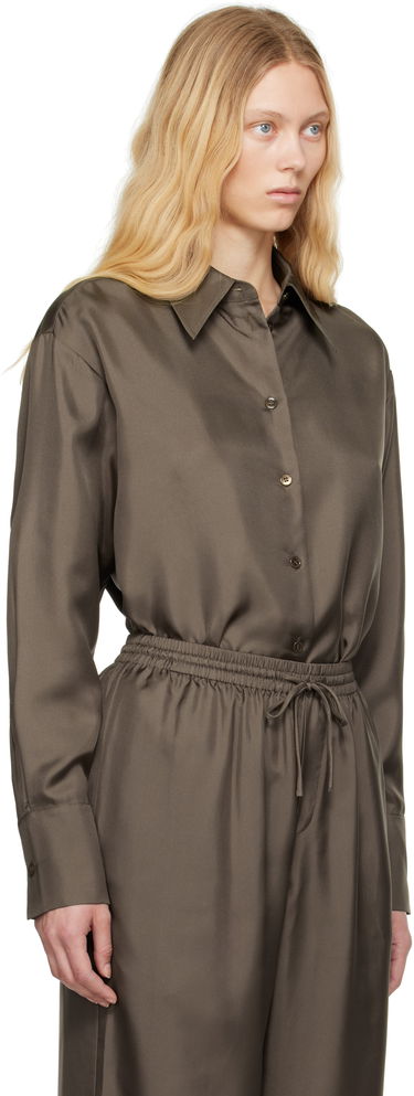 Риза Róhe Signature Elongated Silk Shirt Кафяво | 415-19-085, 1