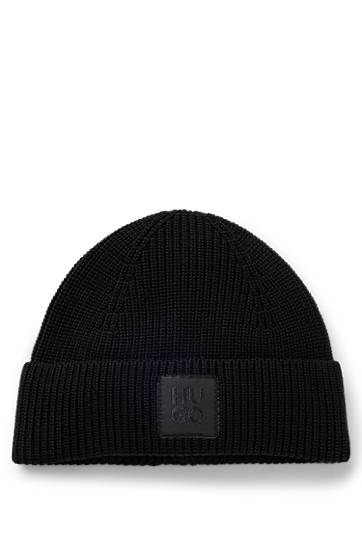 Шапка BOSS Wool-Blend Beanie with Logo Label Черно | 50548413, 0