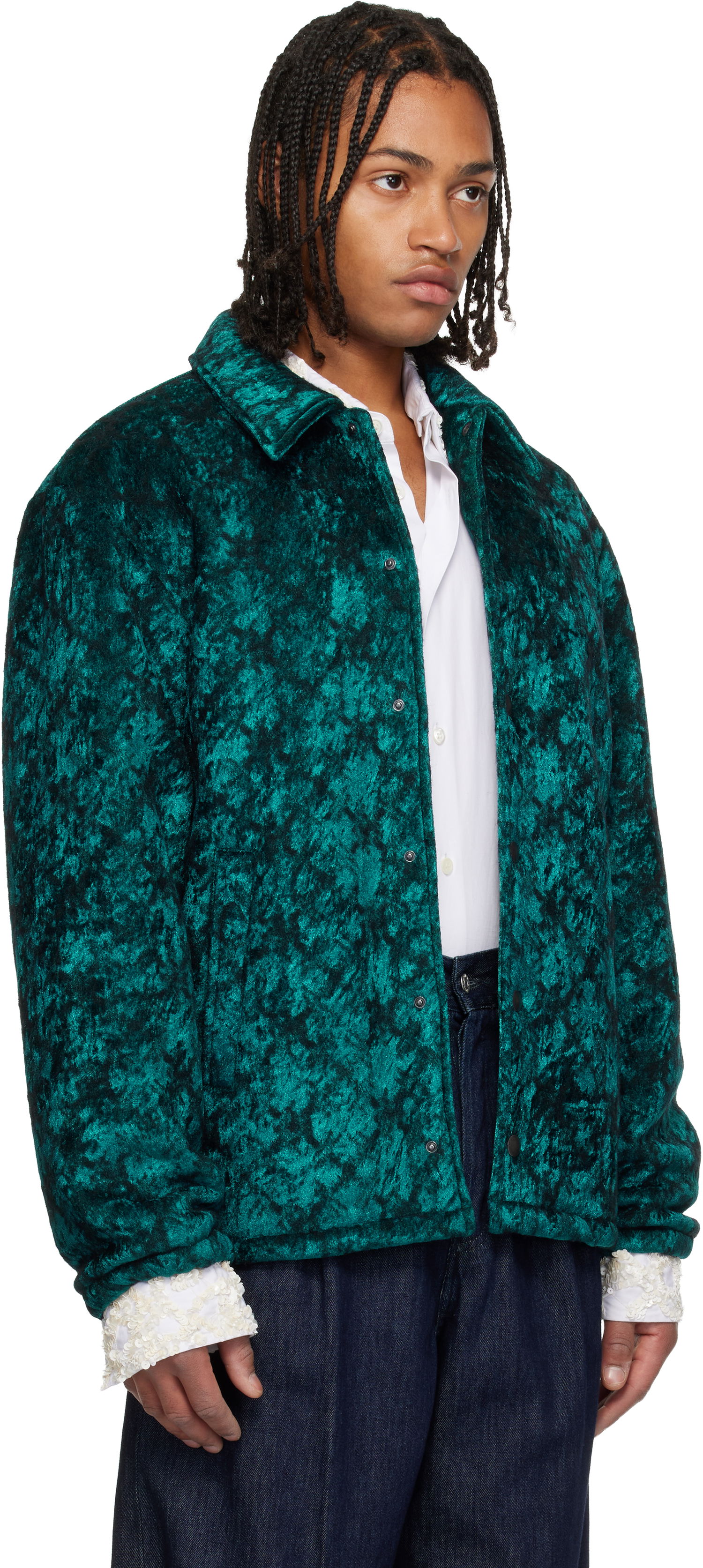 Яке Dries Van Noten Dries Van Noten Crushed Velvet Jacket Зелено | 252-020575-2133, 1