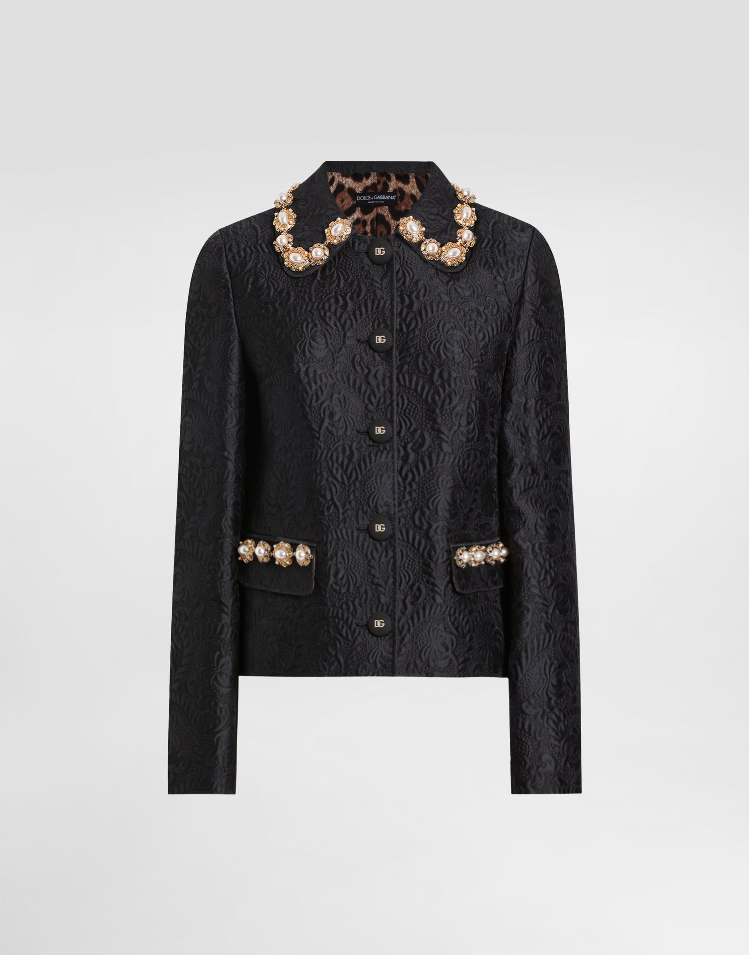 Яке Dolce & Gabbana Dolce & Gabbana Peony Brocade Jacket with Embellished Collar and Cuffs Черно | F29UEZHJMQON0000, 0