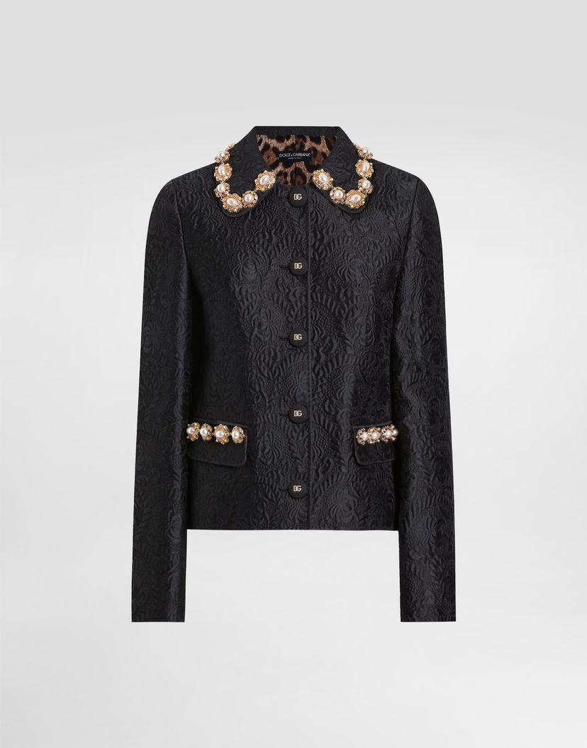 Яке Dolce & Gabbana Dolce & Gabbana Peony Brocade Jacket with Embellished Collar and Cuffs Черно | F29UEZHJMQON0000