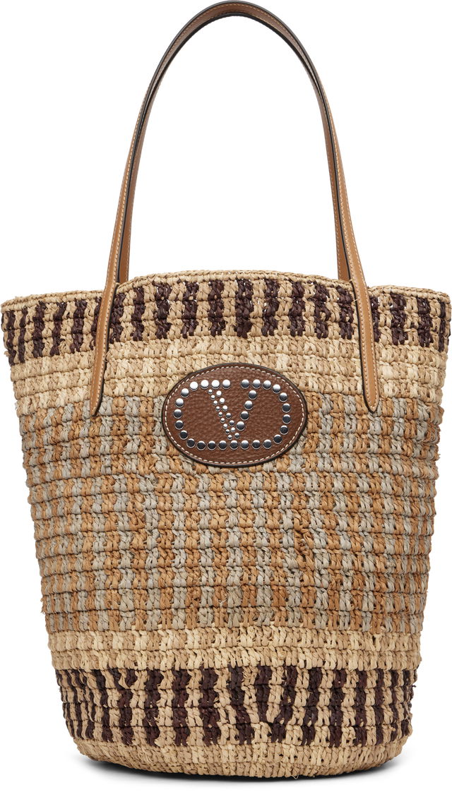 Garavani VLogo Signature Studded Raffia Bucket Bag