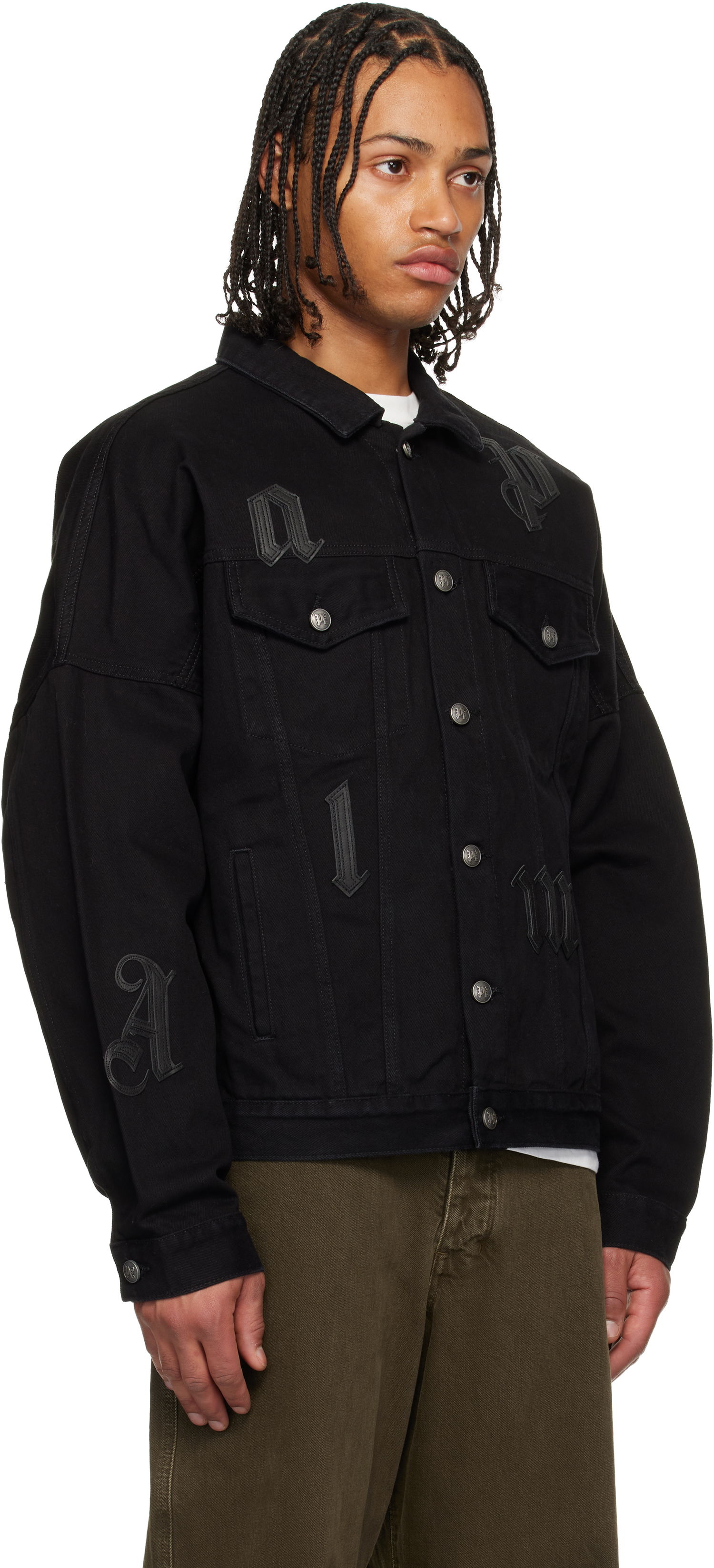 Яке Palm Angels Gothic Logo Denim Jacket Черно | PMYE006F25DEN0011010, 1