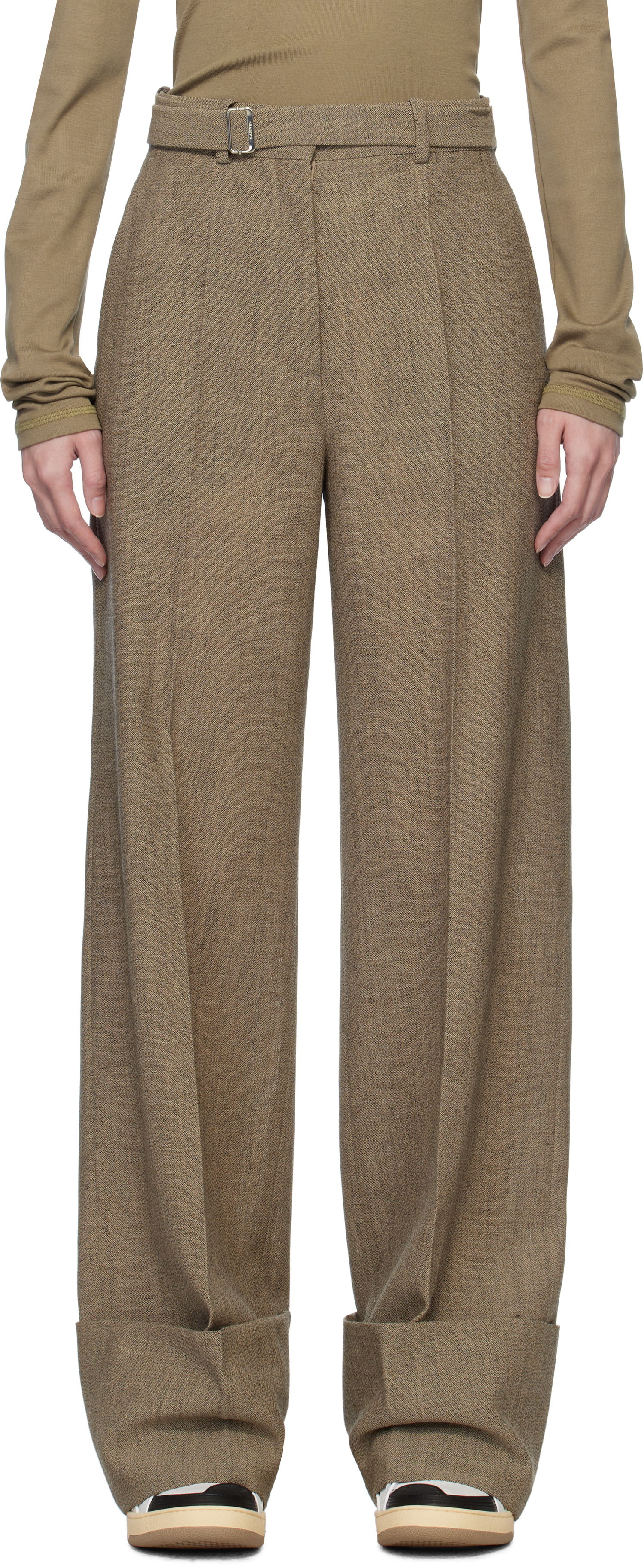 Панталони LANVIN Lanvin Wide-Leg Cuffed Wool Trousers Кафяво | RW-TR0510-6040-P25, 0