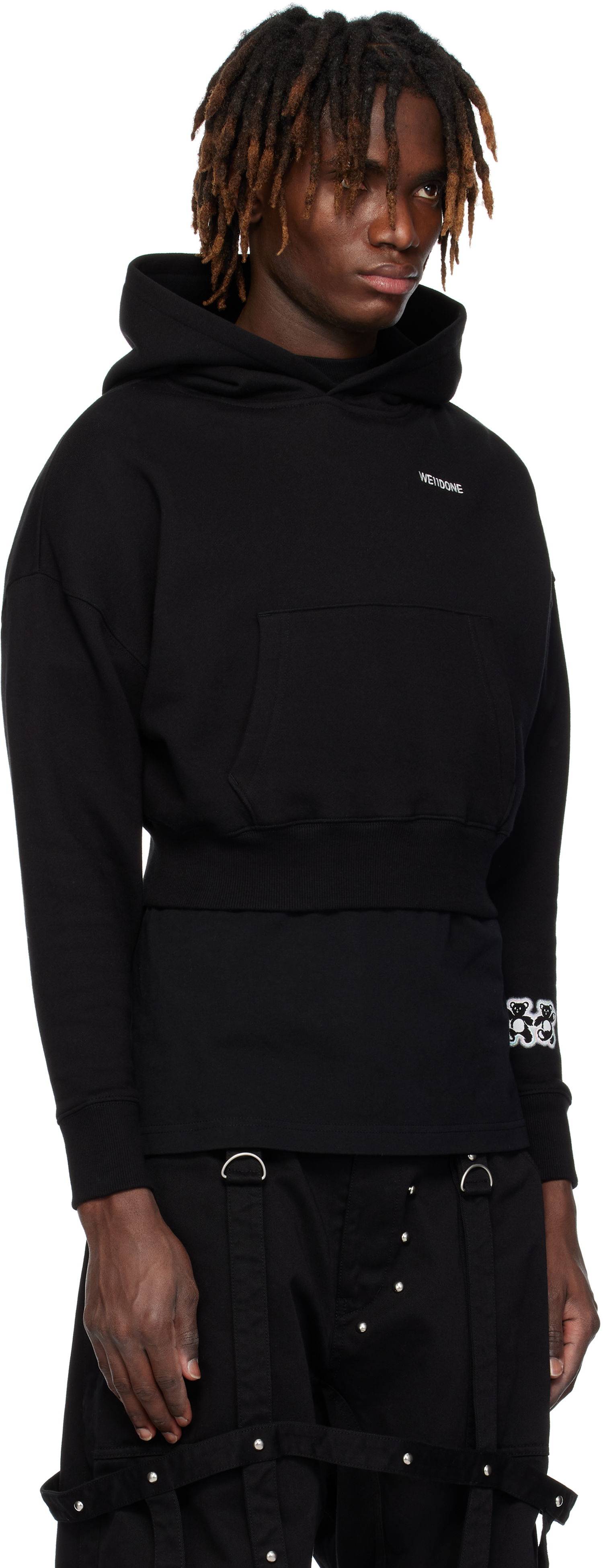 Суитчър We11done We11done Teddy Twins Sleeve Hoodie Черно | WD-TH0-25-841-U-BK, 1
