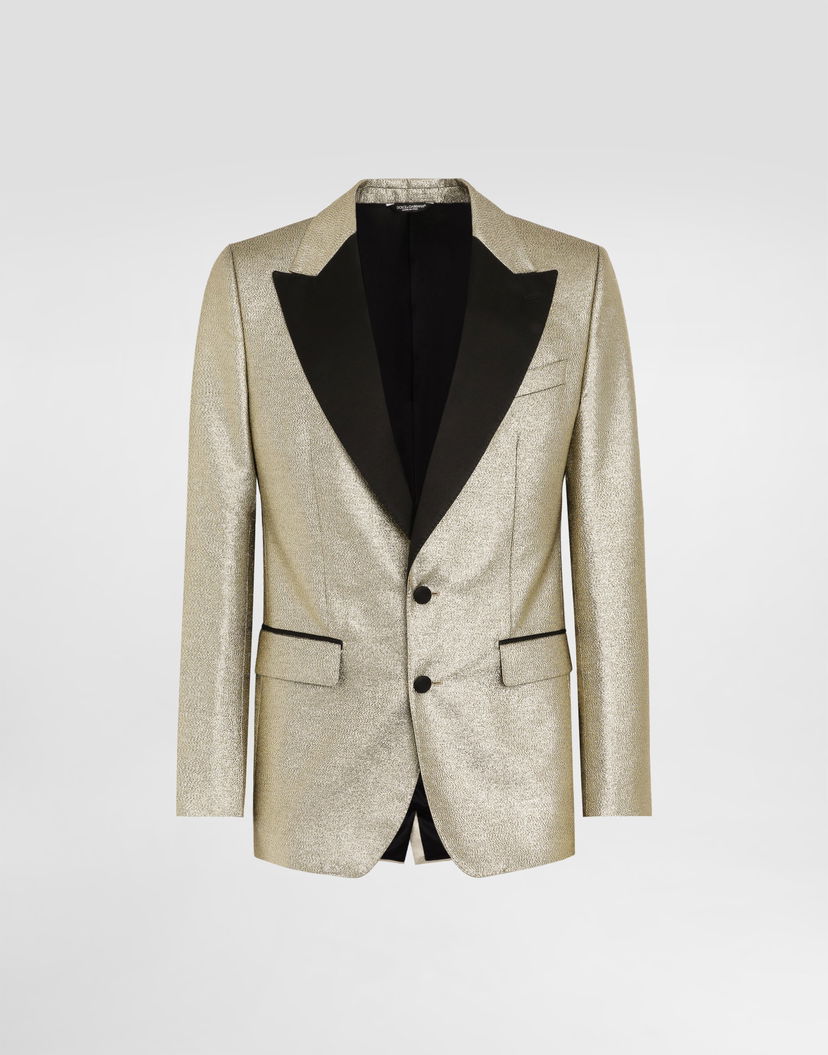 Риза Dolce & Gabbana Single-breasted Lamé Jacquard Tuxedo Jacket Бежово | G2QU6TFJODVS0997