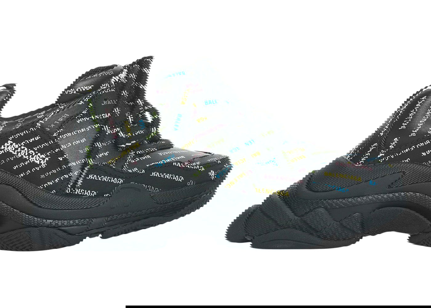 Кецове и обувки Balenciaga Triple S AllOver Logo Black Multicolor Черно | 536737W2FA81083, 0