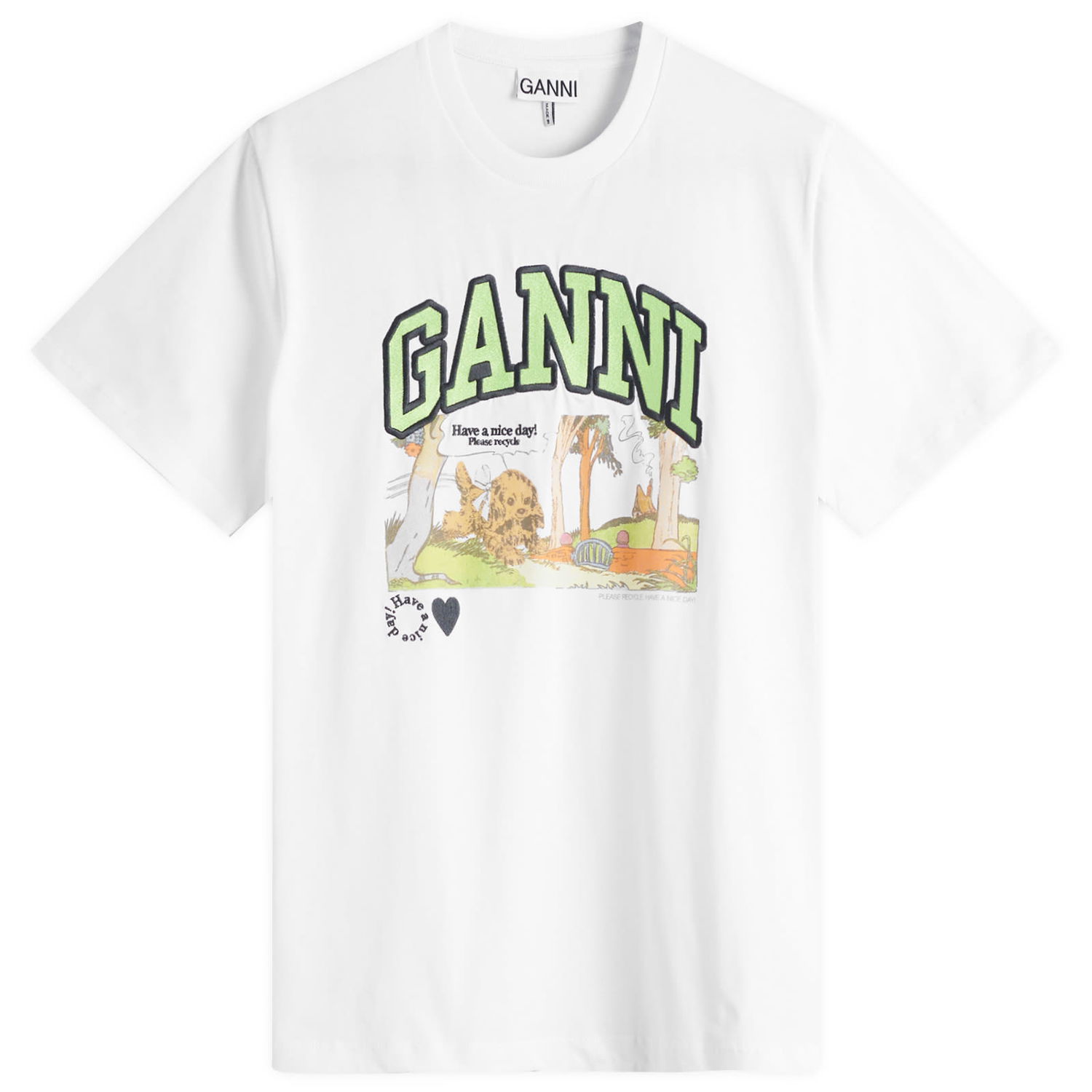 Тениска GANNI GANNI Poppy C Relaxed Fit T-Shirt, Size Large Бяло | T4288-151, 1