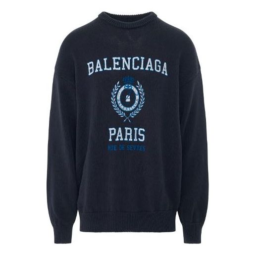 Пуловер Balenciaga College Crest Crewneck Sweatshirt Синьо | 696226T32394640
