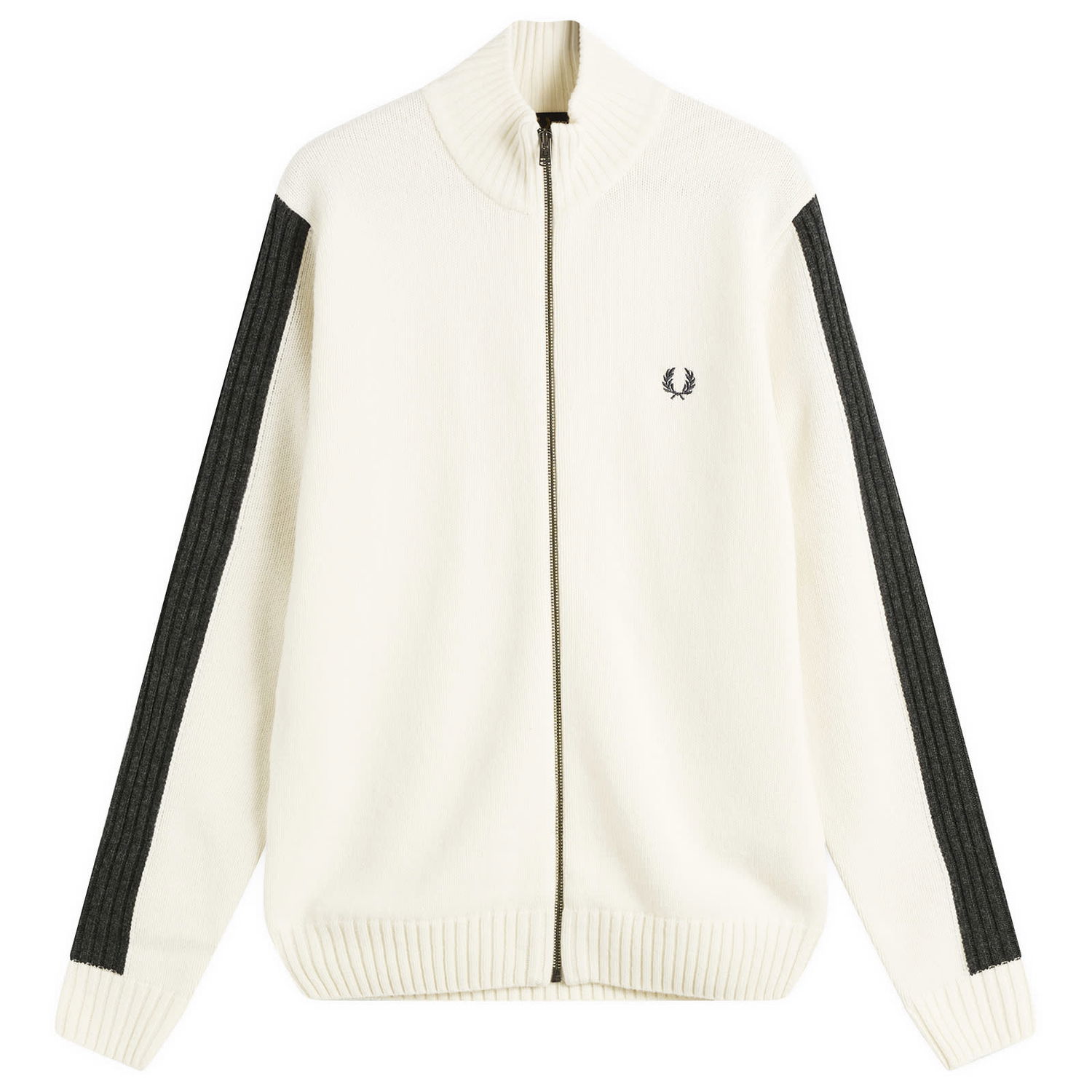 Пуловер Fred Perry Full-Zip Mock Neck Knit Cardigan with Sleeve Stripes Бяло | K1546-560, 1