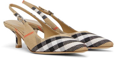 Кецове и обувки Burberry Burberry Birdie Check Slingback Pumps Бежово | 8106171, 3