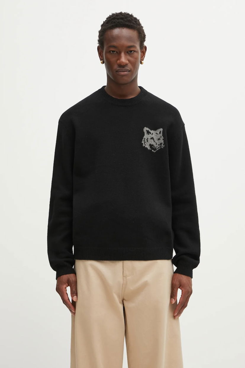 Пуловер MAISON KITSUNÉ Fox Head Intarsia Merino Sweater Черно | PM00816KM0329