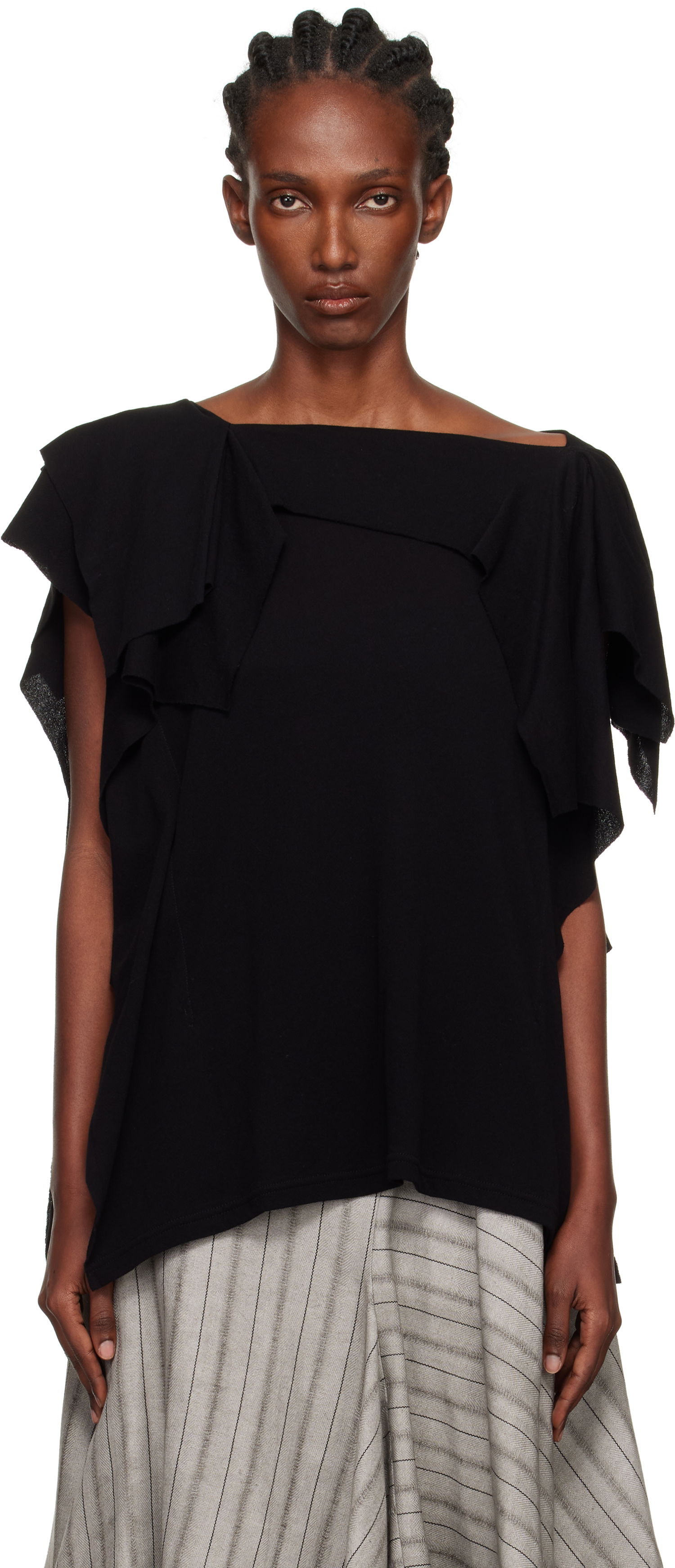 Тениска Yohji Yamamoto YOHJI YAMAMOTO High Twisted Crepe & Interlock Draped T-shirt Черно | FP-T38-082, 0