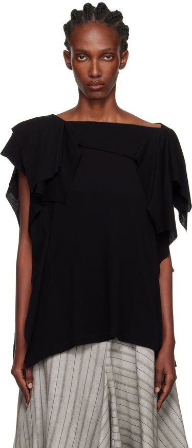 Тениска Yohji Yamamoto YOHJI YAMAMOTO High Twisted Crepe & Interlock Draped T-shirt Черно | FP-T38-082, 0