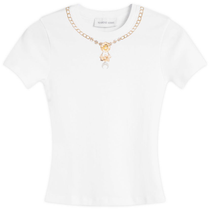 Тениска Marine Serre Trompe-L'Oeil Jewelry Baby Fit T-Shirt Бяло | WTT012ACJER0092-WH10