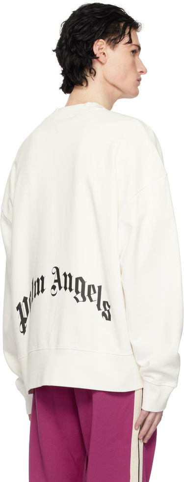 Суитчър Palm Angels Curved Logo Crew Sweat Off White/Black Бяло | PMBA080S25FLE0010310, 2