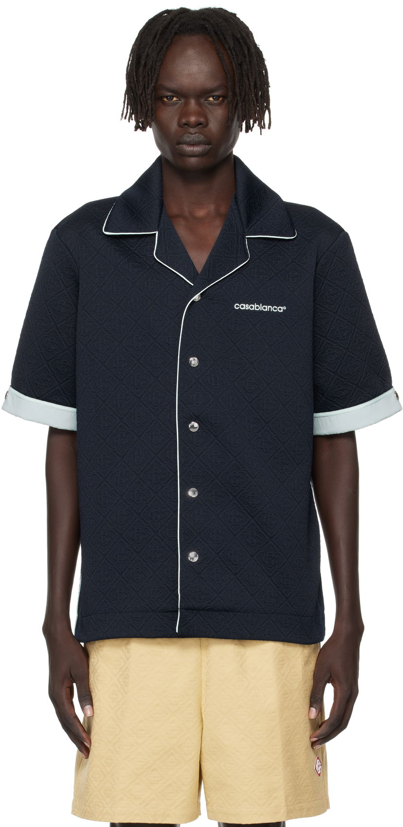 Риза Casablanca Casablanca Jacquard Short Sleeve Shirt Тъмно синьо | MPF25-SH-190-01