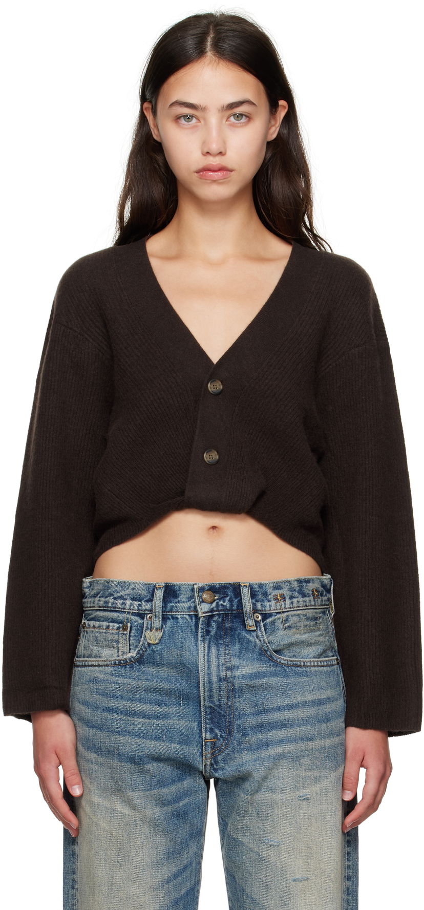 Пуловер R13 R13 Twisted Front Ribbed Cardigan Кафяво | R13WY288-Y210A