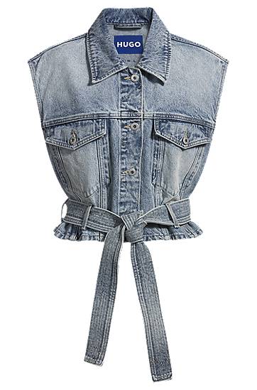 Жилетка BOSS HUGO Cropped Denim Vest with Tie Belt Синьо | 50537493