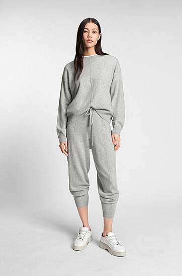 Спортни панталони BOSS Cashmere Drawstring Tracksuit Bottoms with Cuffed Hems and Front Seams Сиво | 50547858, 1