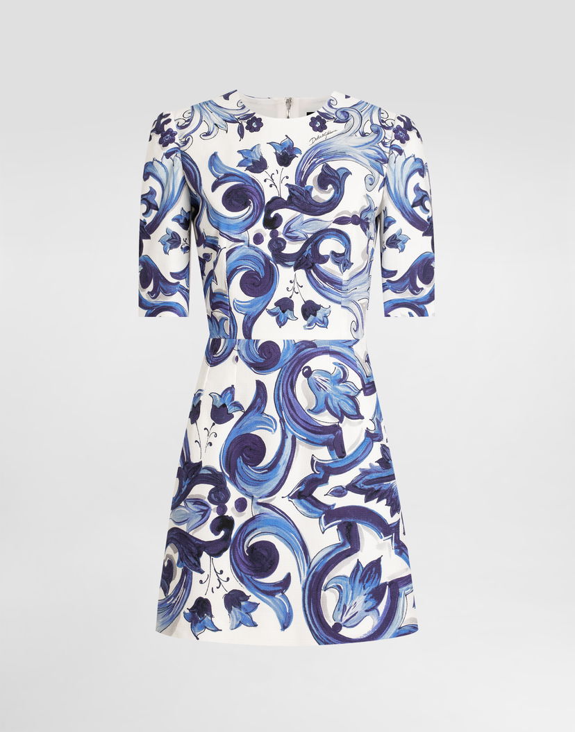 Pокля Dolce & Gabbana Dolce & Gabbana Majolica-Print Cotton Mini Dress Синьо | I6KH0WFPFTBHA3TN