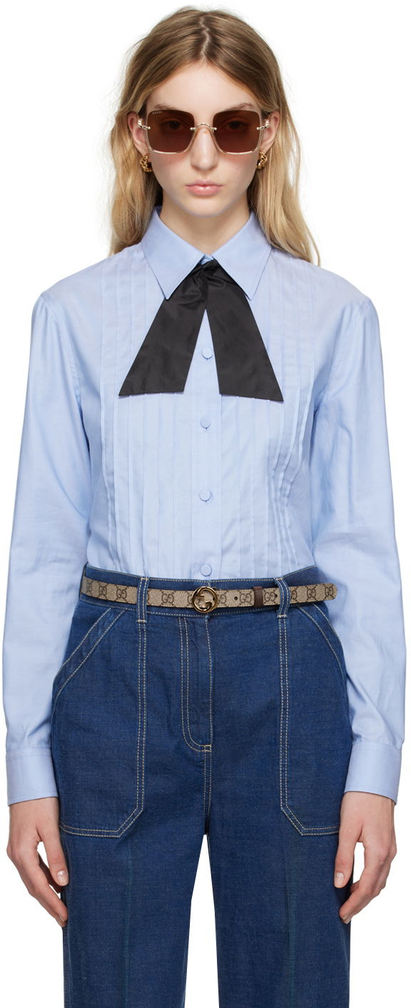 Риза Gucci Pleated Синьо | 746013 ZANH6, 0