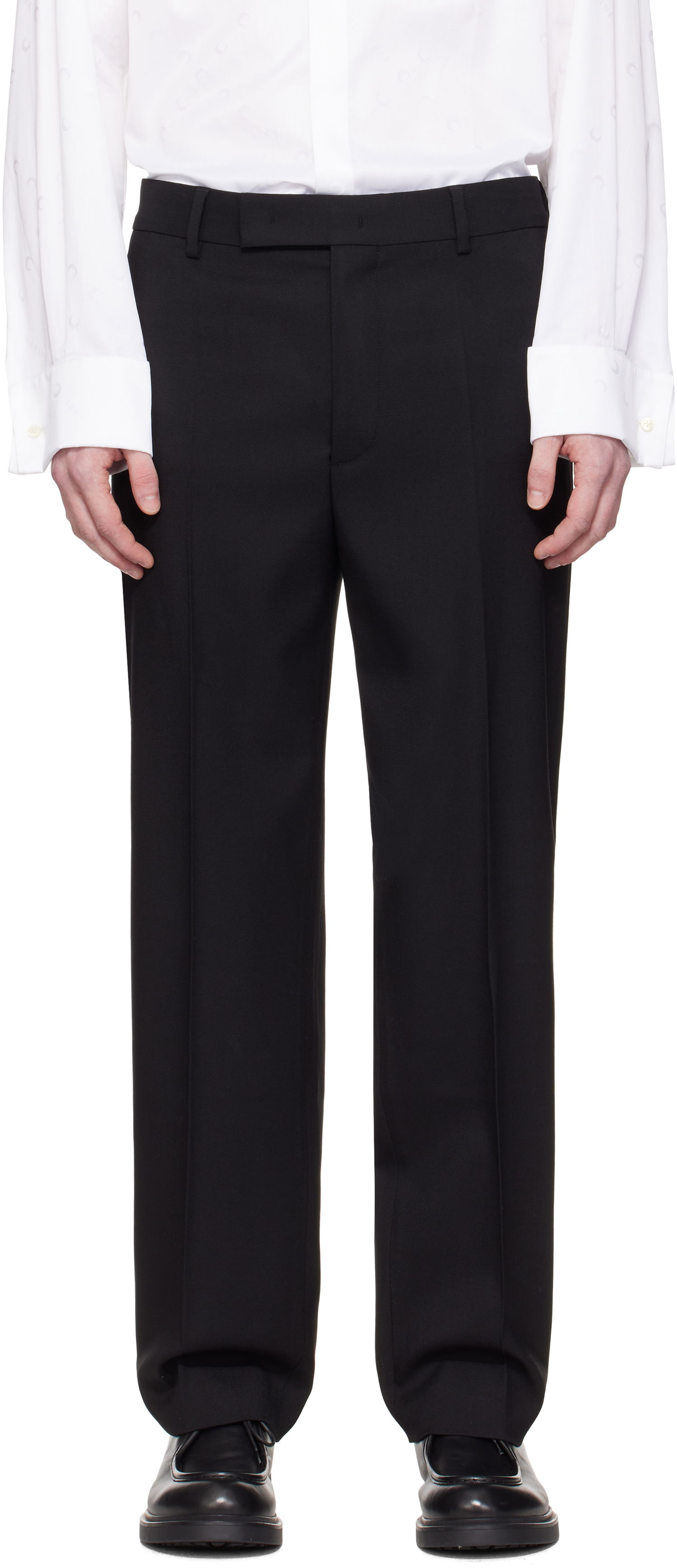 Панталони Marine Serre Marine Serre Virgin Wool Twill Pleated Trousers Черно | MPA069A RWOV0001, 0