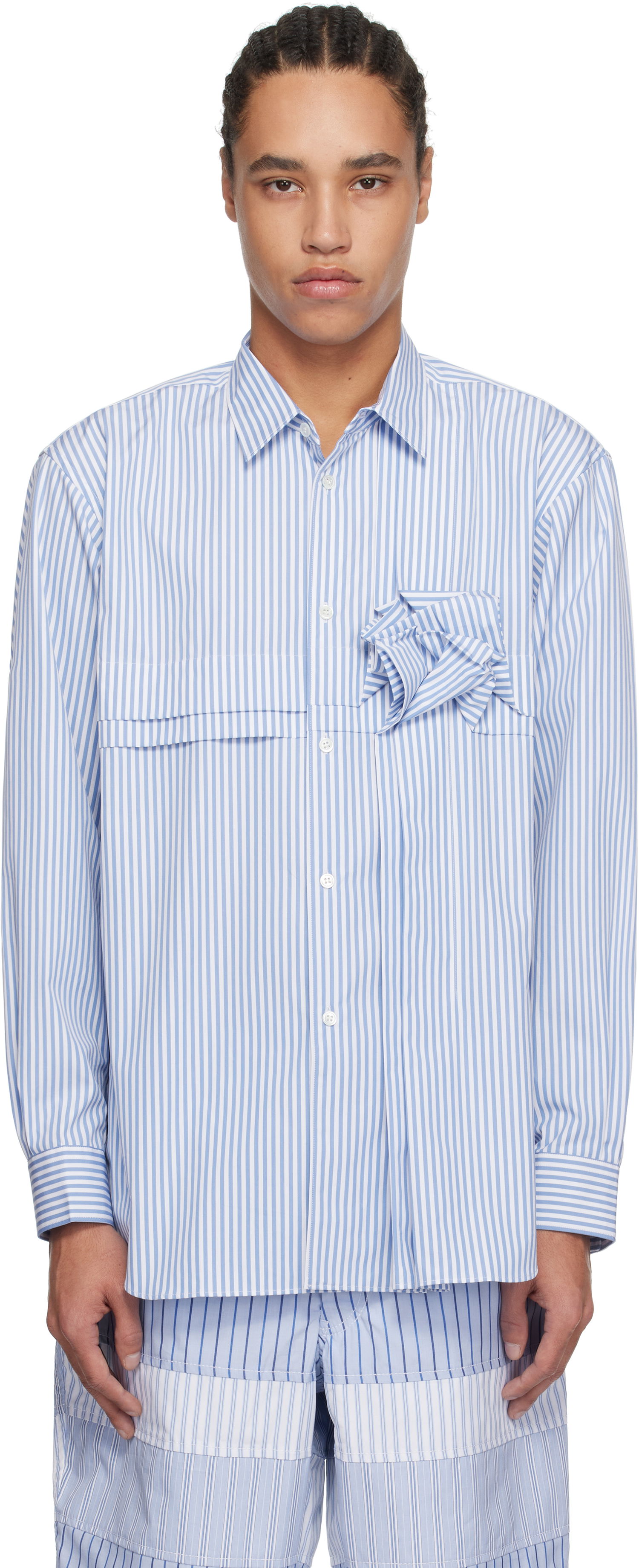 Риза Comme des Garçons Comme des Garçons Yarn Dyed Stripe 3D Roses Shirt Синьо | FO-B039-051, 0