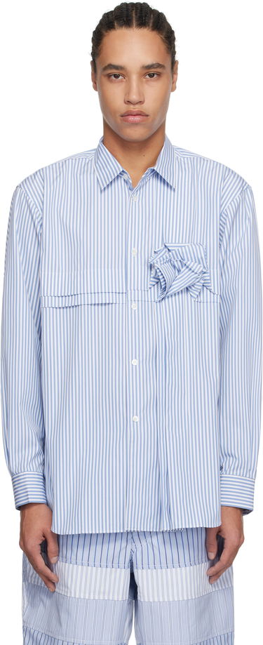 Риза Comme des Garçons Comme des Garçons Yarn Dyed Stripe 3D Roses Shirt Синьо | FO-B039-051, 0