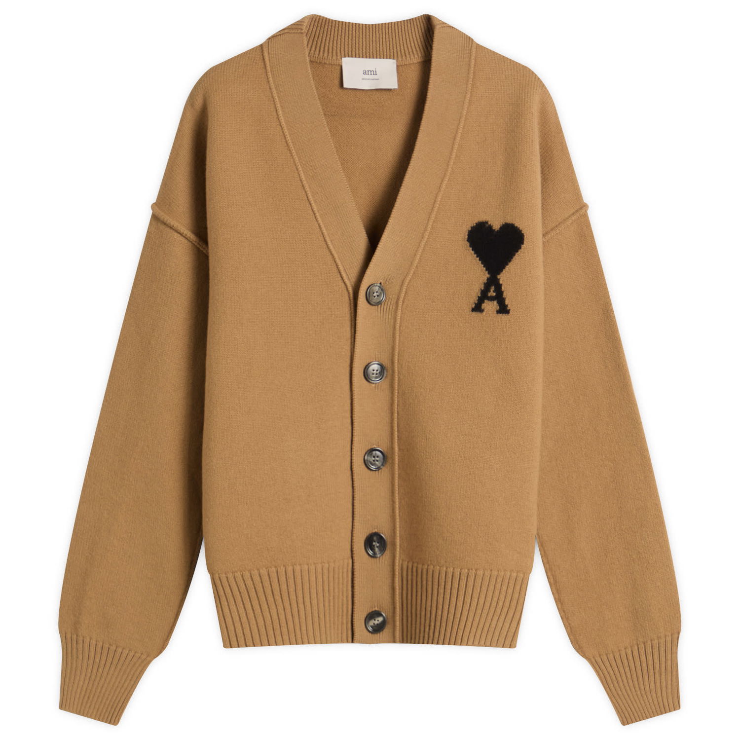 Пуловер AMI Men's Merino Wool Knit ADC Cardigan, Size Large Кафяво | H25UKC367-018-288H25, 0