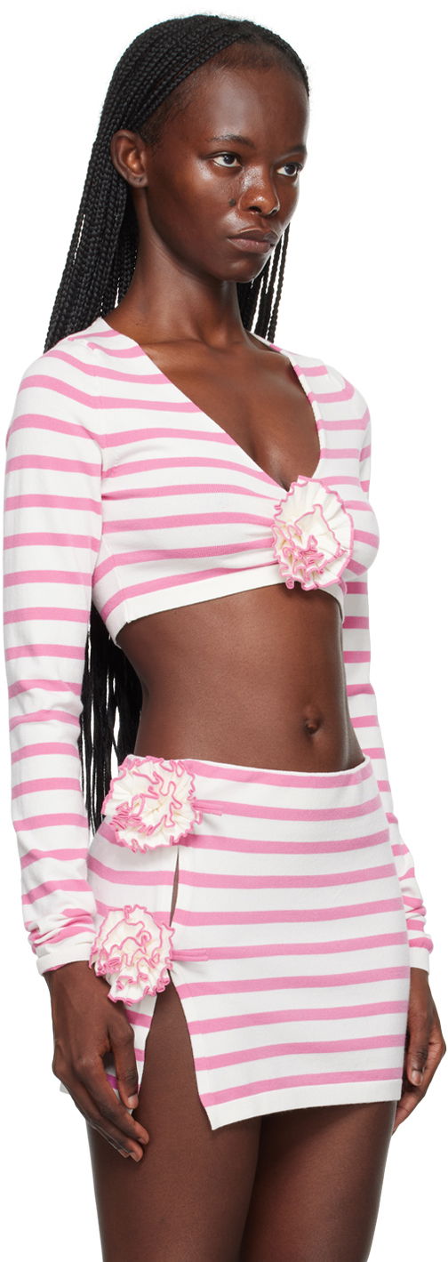 Съкратен топ Jean Paul Gaultier Gaultier 'The Flower' Striped Long Sleeve Crop Top Розово | 23/12-F-PL029-M048-0321, 1