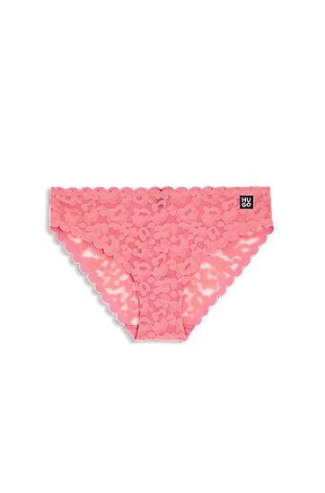 гащички BOSS Scalloped Leopard Lace Briefs Розово | 50545731