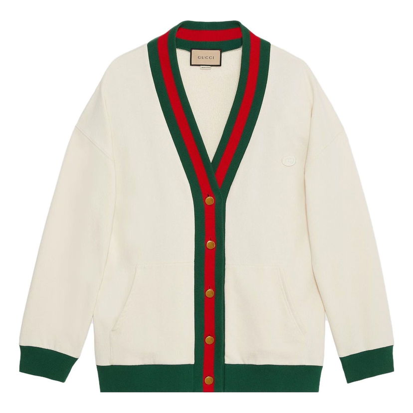Пуловер Gucci Web Trimmed Jersey Cardigan Бяло | 752190-XJFV6-9150
