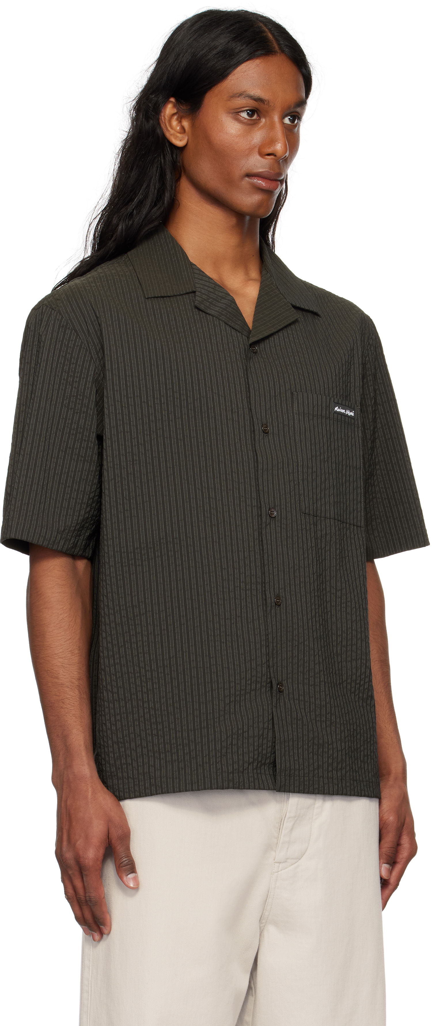 Риза MAISON KITSUNÉ Maison Kitsuné Resort Pinstripe Shirt Зелено | OM00421WC5032, 1