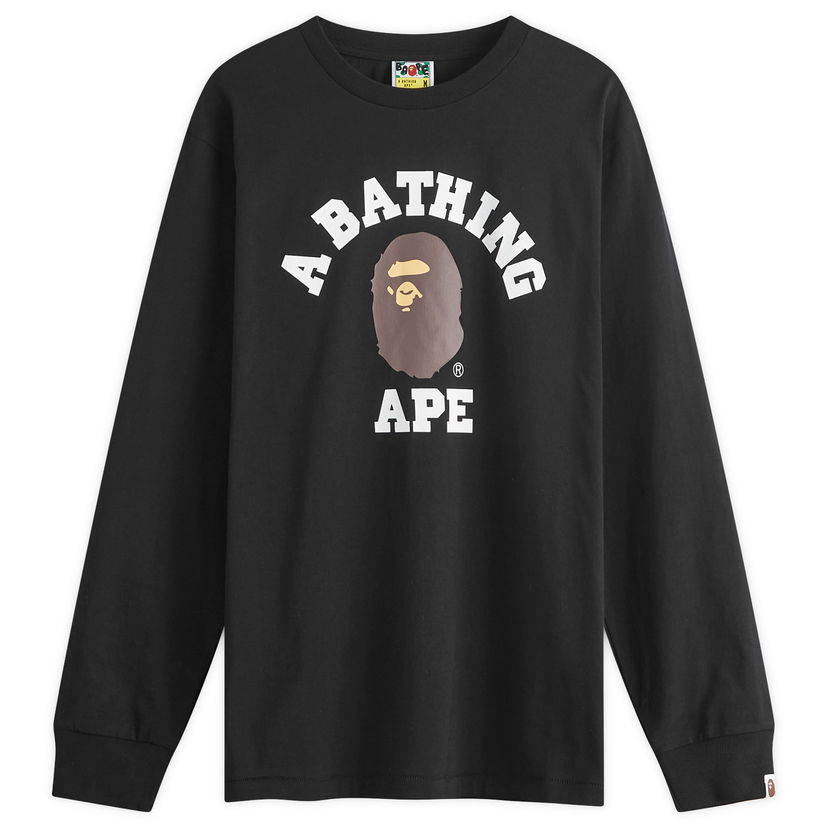 Тениска BAPE Long Sleeve College T-Shirt Черно | 001LTK801014M-BLK