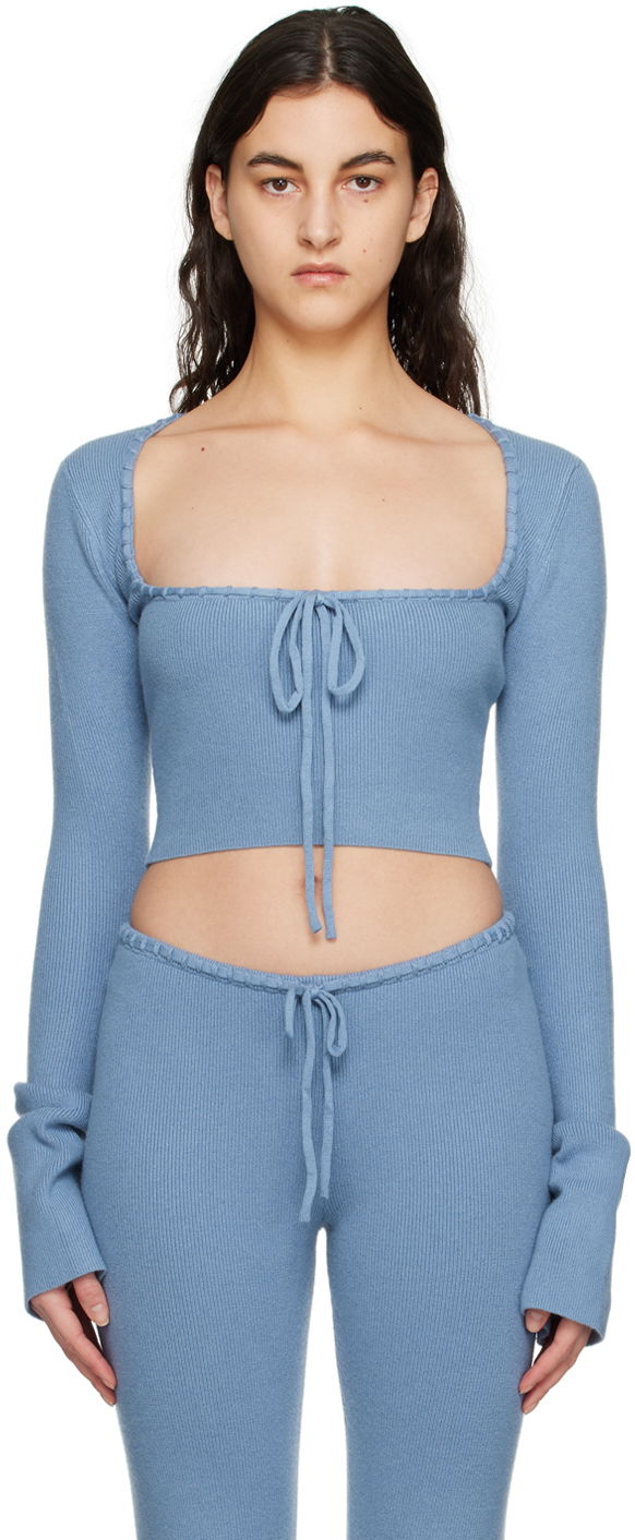 Пуловер GUIZIO Guizio Bow Cropped Knit Sweater Синьо | DGF22K302_BLU, 0