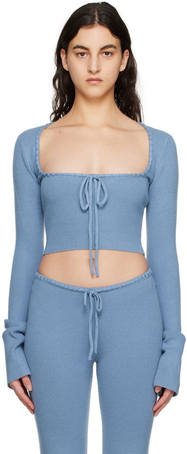 Пуловер GUIZIO Guizio Bow Cropped Knit Sweater Синьо | DGF22K302_BLU, 0