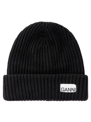 Шапка GANNI Structured Rib Beanie Черно | 5714667416047