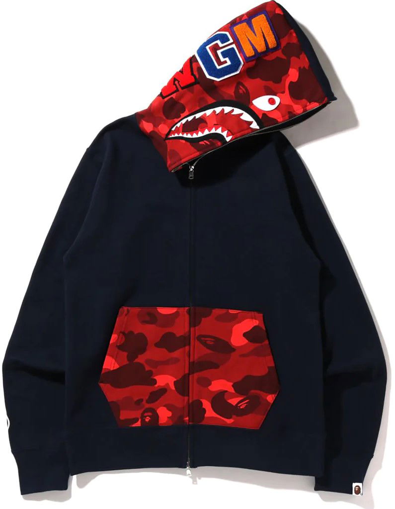 Суитчър BAPE Bape Color Camo Shark Full Zip Hoodie Navy/Red Черно | 1I30115023-NVY, 0